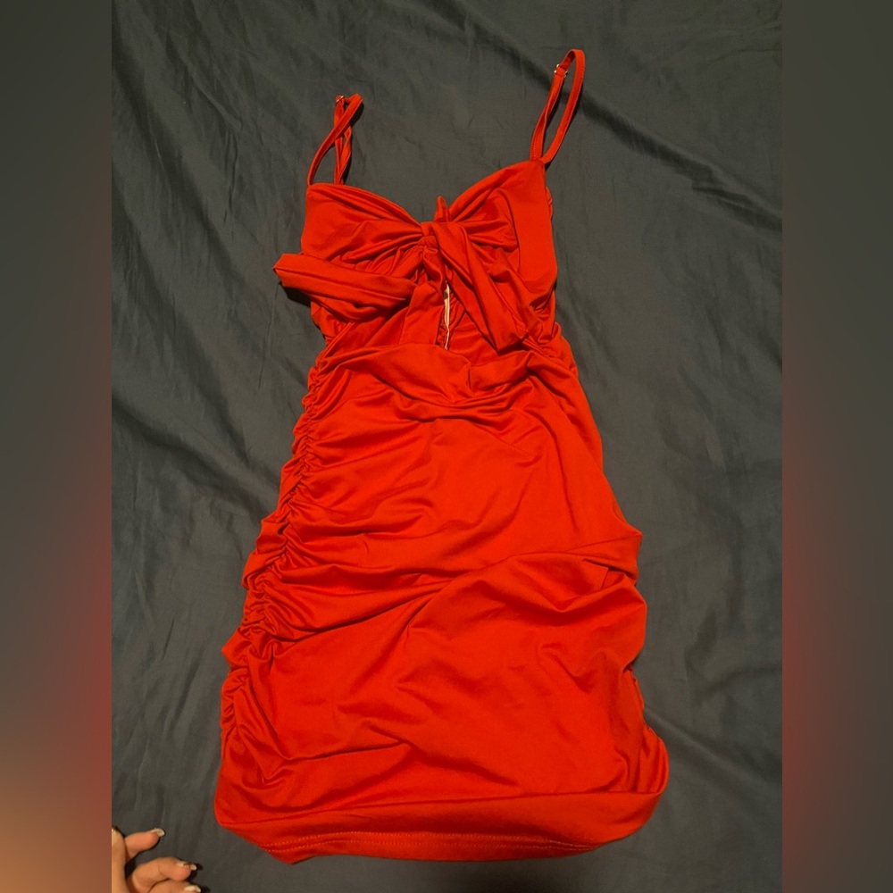 Red Ruched Sleeveless Dress